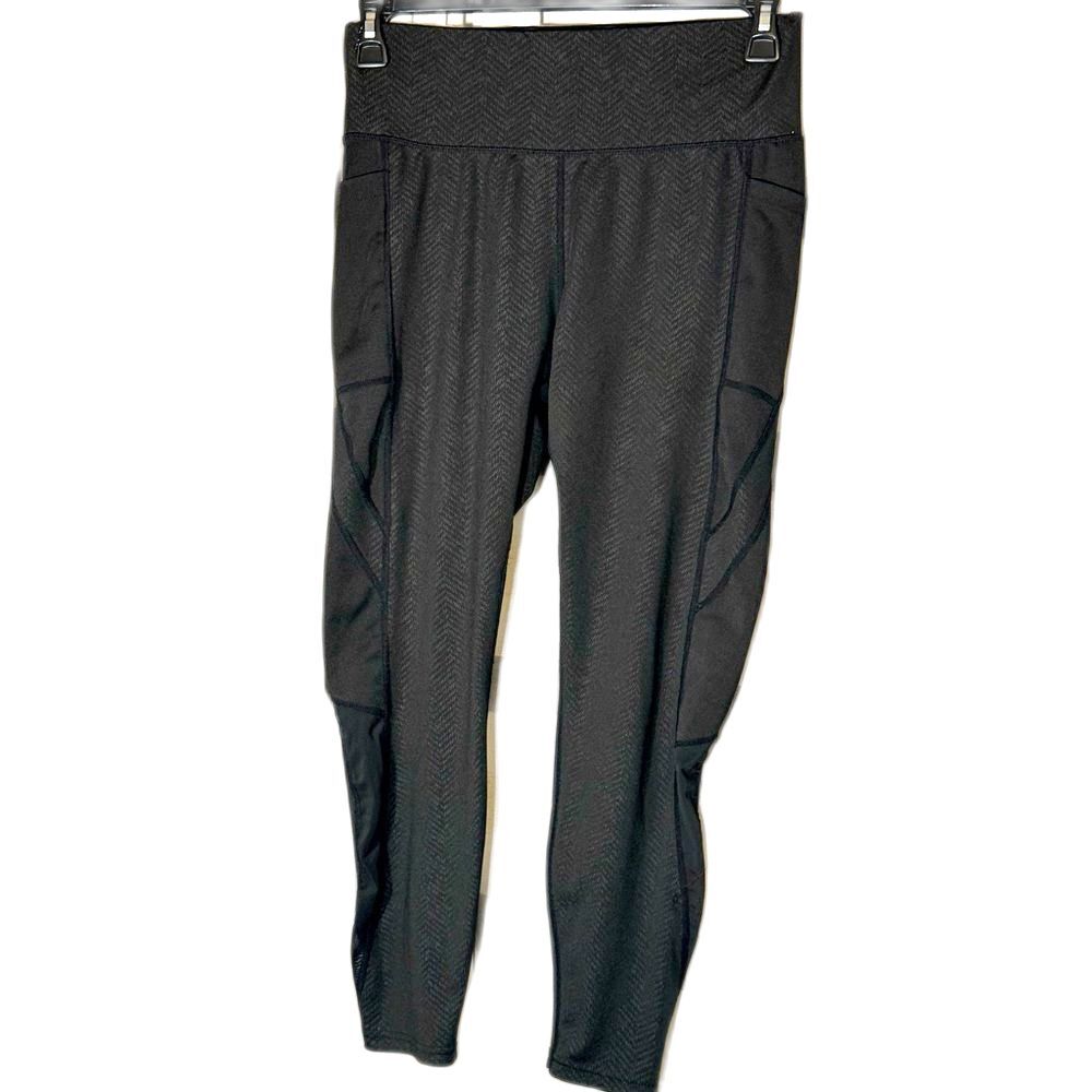 LA IMAGE Black Herringbone Activewear Leggings Pockets Size L Style 20XY072805